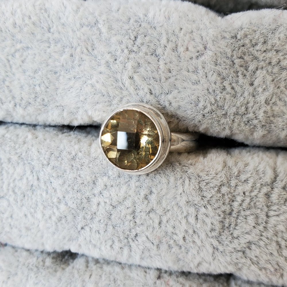 Faceted Lemon Quartz Sterling Silver ring - 5 1/2